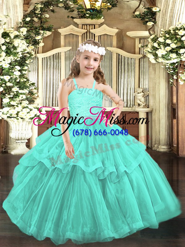 wholesale high quality turquoise zipper straps beading and lace little girl pageant gowns organza sleeveless