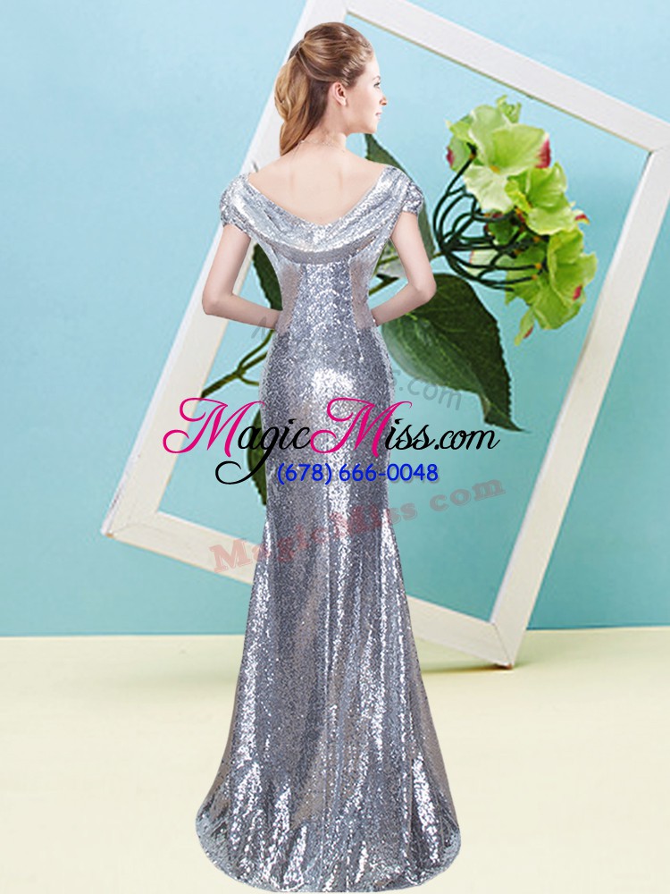 wholesale exceptional turquoise scoop neckline sequins prom dresses cap sleeves zipper