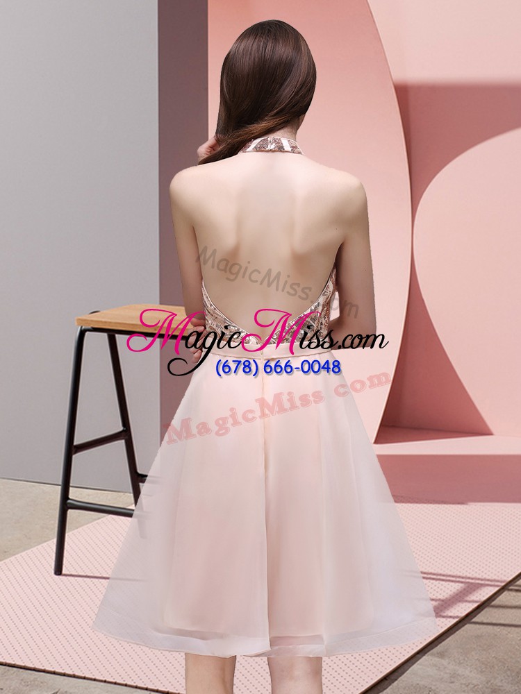 wholesale customized sequins bridesmaid dress light blue backless sleeveless mini length