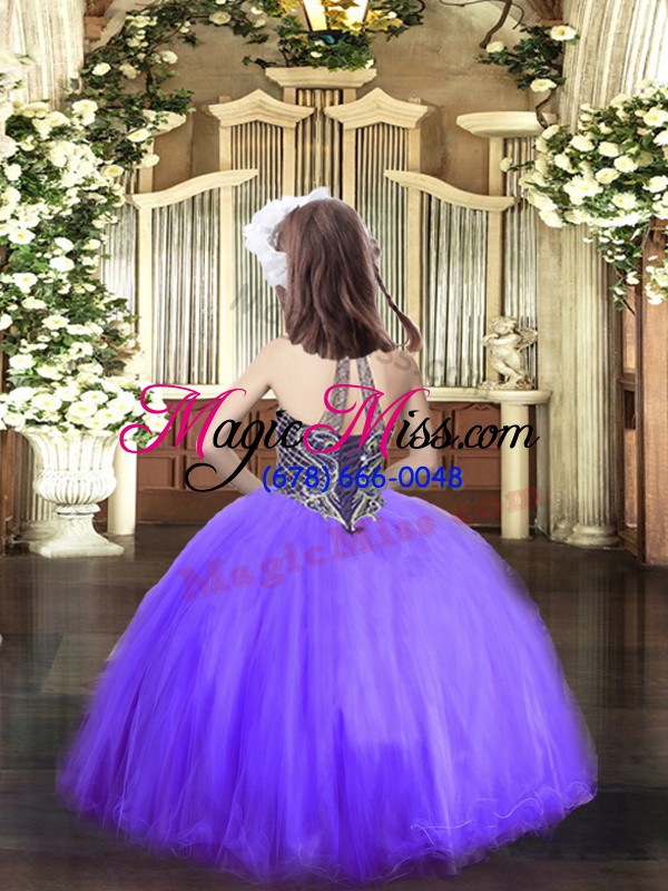 wholesale eggplant purple lace up girls pageant dresses beading sleeveless floor length