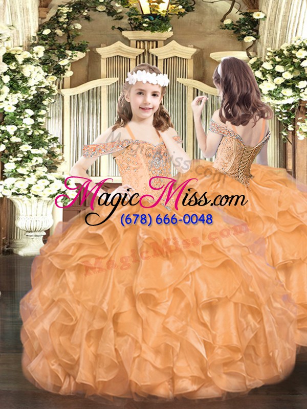 wholesale beauteous beading and ruffles sweet 16 quinceanera dress orange red lace up sleeveless floor length