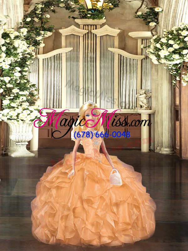 wholesale beauteous beading and ruffles sweet 16 quinceanera dress orange red lace up sleeveless floor length