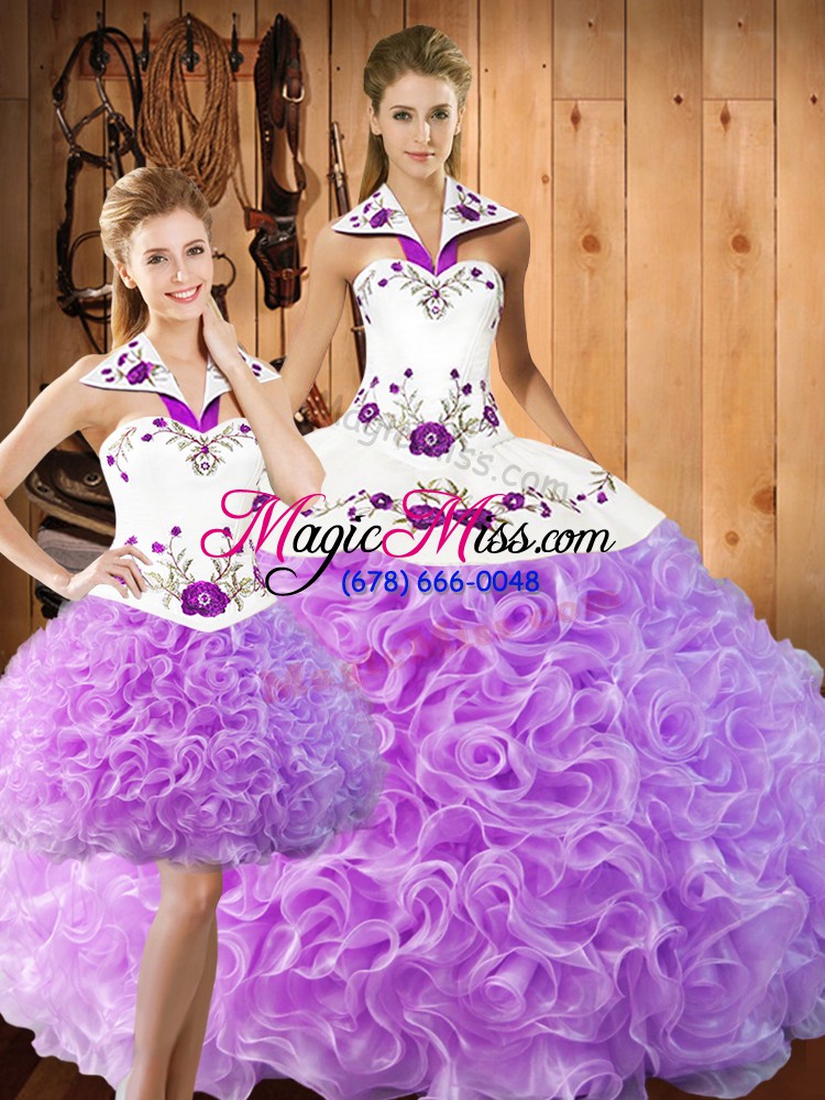 wholesale lilac lace up quinceanera gown embroidery sleeveless floor length