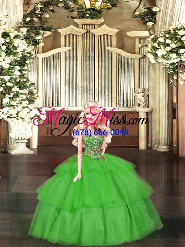 wholesale adorable floor length green 15 quinceanera dress organza sleeveless beading and ruffled layers