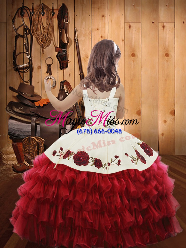 wholesale sweet organza sleeveless floor length pageant dress and embroidery and ruffled layers