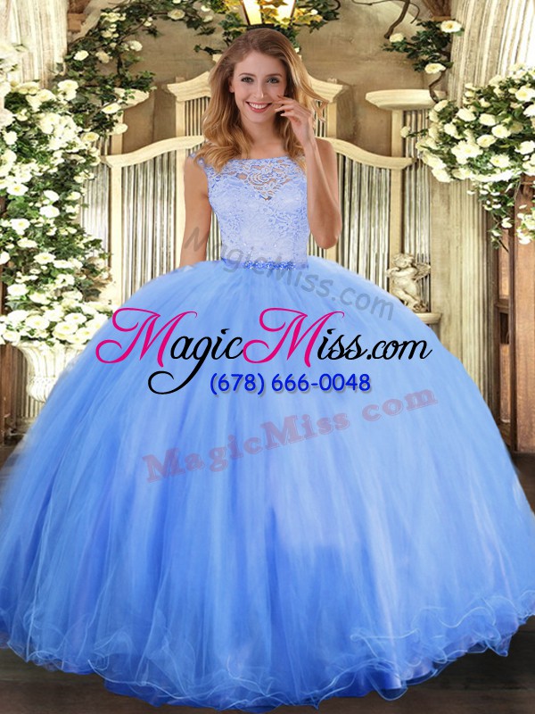 wholesale baby blue ball gowns scoop sleeveless tulle floor length clasp handle lace sweet 16 quinceanera dress