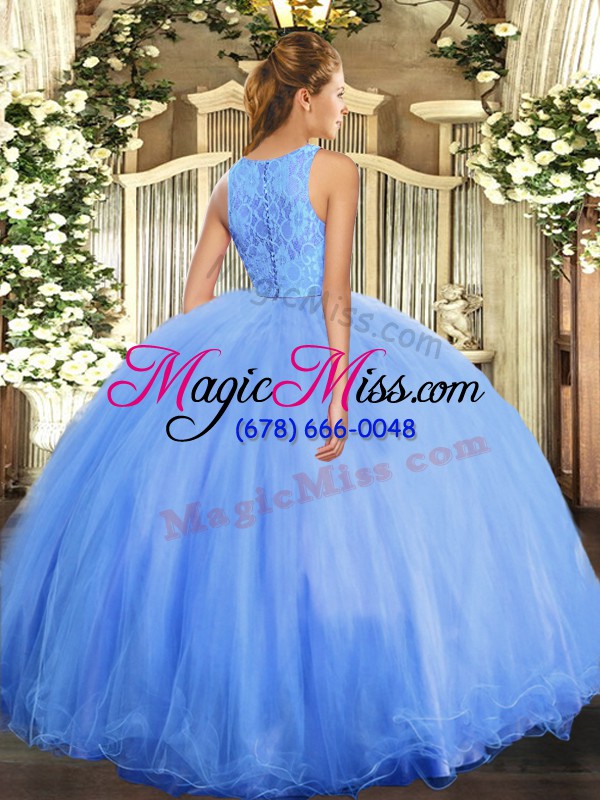 wholesale baby blue ball gowns scoop sleeveless tulle floor length clasp handle lace sweet 16 quinceanera dress