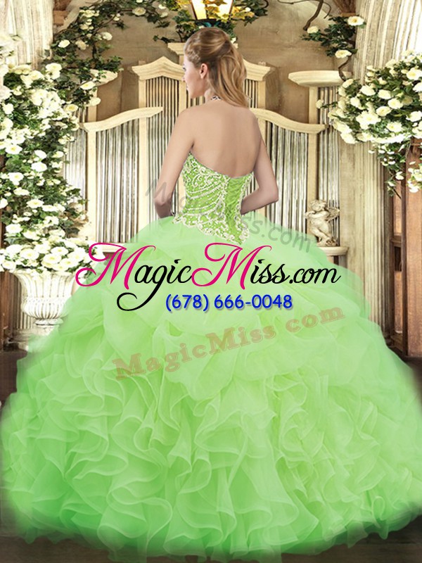 wholesale custom design sleeveless beading and ruffles lace up quinceanera dress