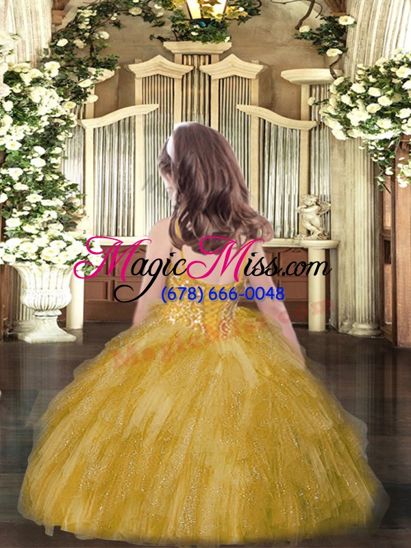 wholesale tulle sleeveless floor length pageant dress womens and beading and ruffles