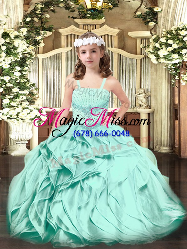 wholesale excellent sleeveless floor length beading and ruffles lace up pageant dress with apple green