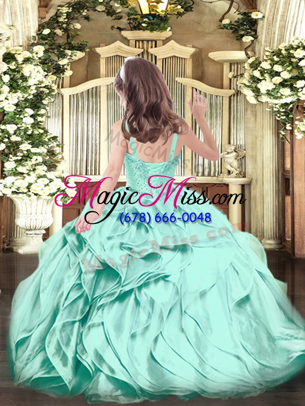 wholesale excellent sleeveless floor length beading and ruffles lace up pageant dress with apple green