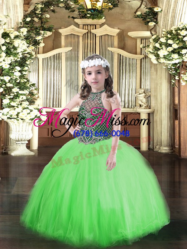 wholesale pretty tulle sleeveless floor length pageant dress for teens and beading