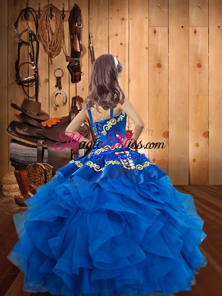 wholesale floor length ball gowns sleeveless blue little girls pageant gowns lace up