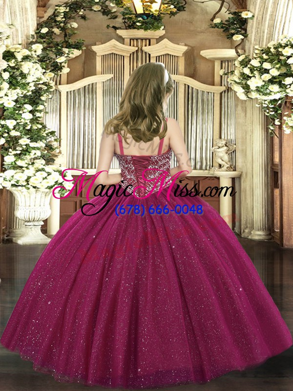 wholesale trendy purple sleeveless tulle lace up little girls pageant dress for party and quinceanera
