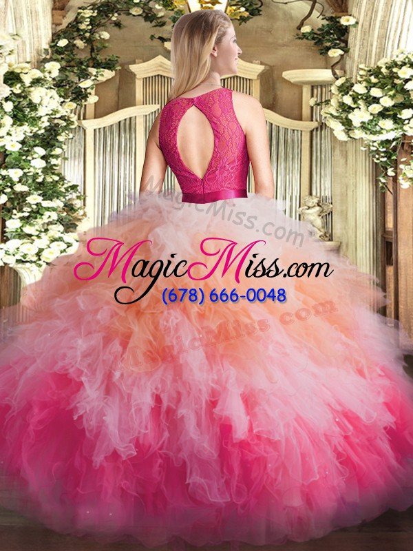 wholesale multi-color ball gowns organza scoop sleeveless ruffles floor length zipper sweet 16 dresses