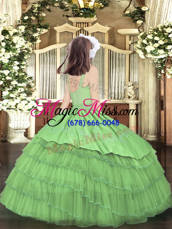 wholesale low price organza sleeveless floor length child pageant dress and beading and embroidery and ruffled layers