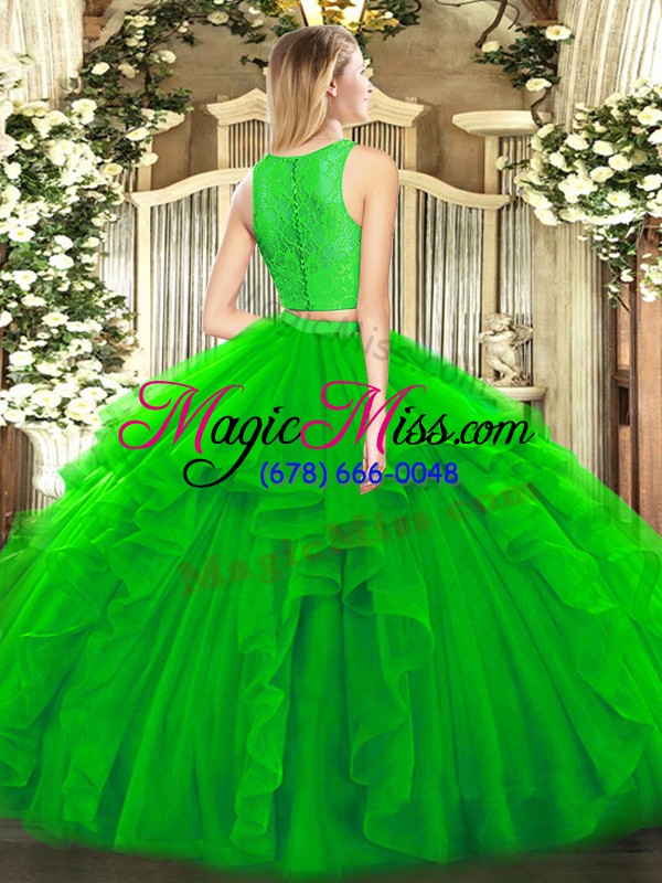 wholesale stunning sleeveless tulle floor length zipper quinceanera gown in green with ruffles
