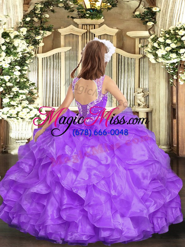 wholesale inexpensive sleeveless lace up floor length beading and ruffles little girls pageant dress wholesale