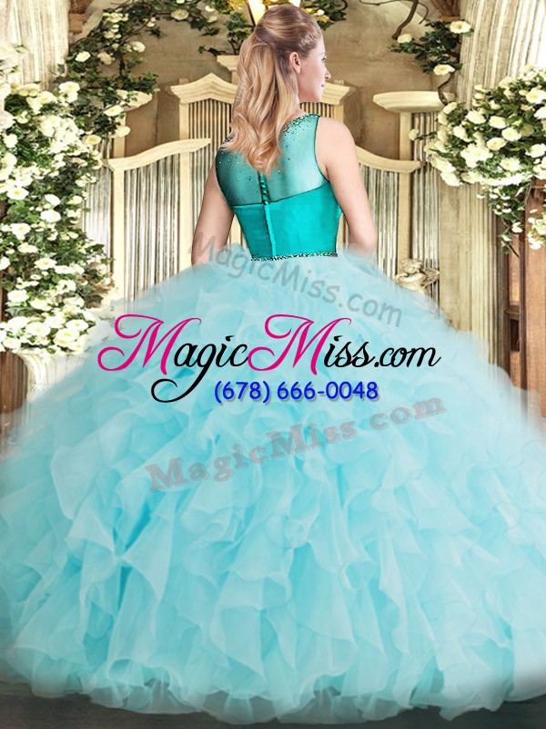 wholesale elegant scoop sleeveless quinceanera gowns floor length beading and ruffles lilac organza