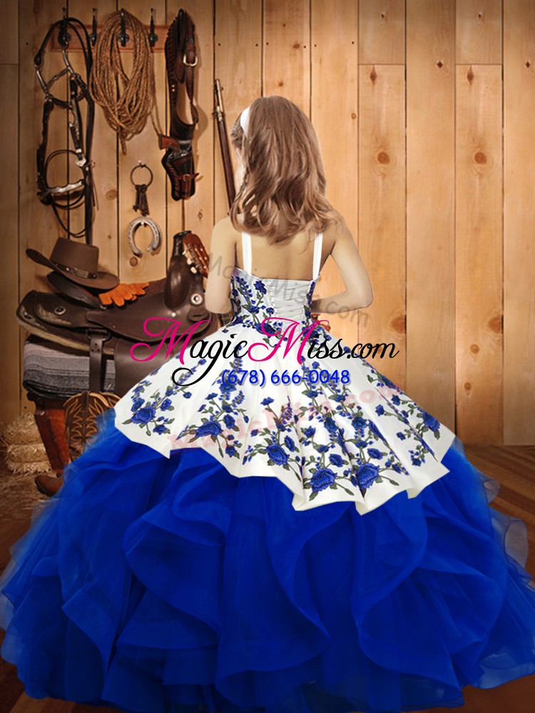 wholesale straps sleeveless organza pageant dress for womens embroidery and ruffles lace up