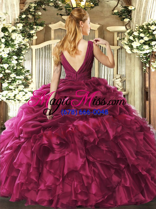 wholesale attractive fuchsia sleeveless organza backless 15 quinceanera dress for sweet 16 and quinceanera