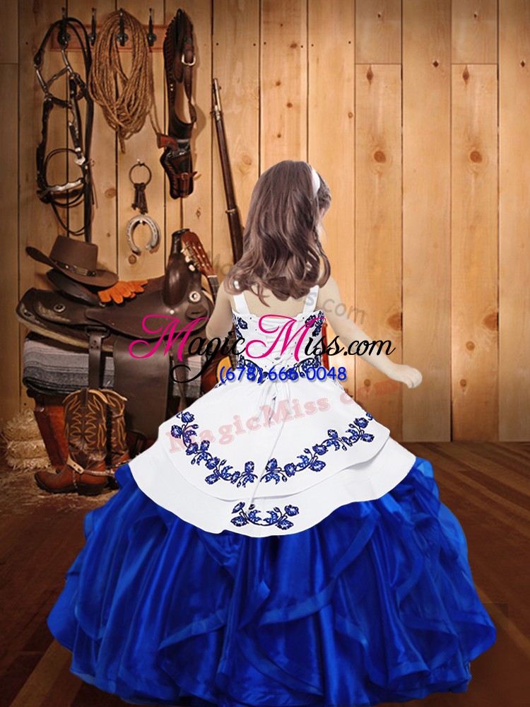 wholesale simple embroidery and ruffles little girls pageant dress wholesale teal lace up sleeveless floor length