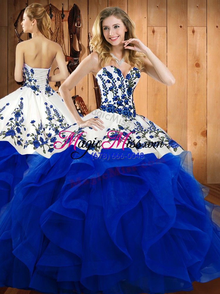 wholesale most popular sleeveless lace up floor length embroidery and ruffles vestidos de quinceanera