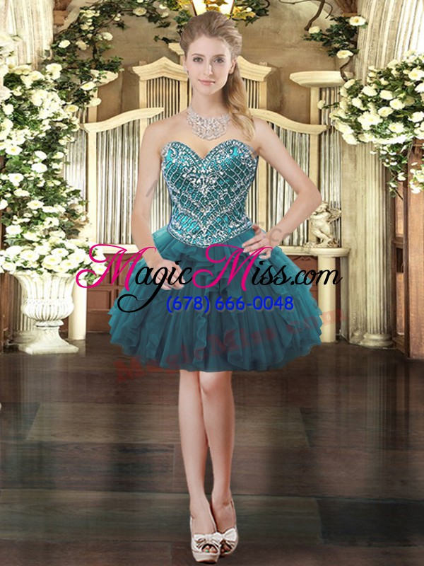 wholesale teal sweetheart lace up beading and ruffles quinceanera gown sleeveless