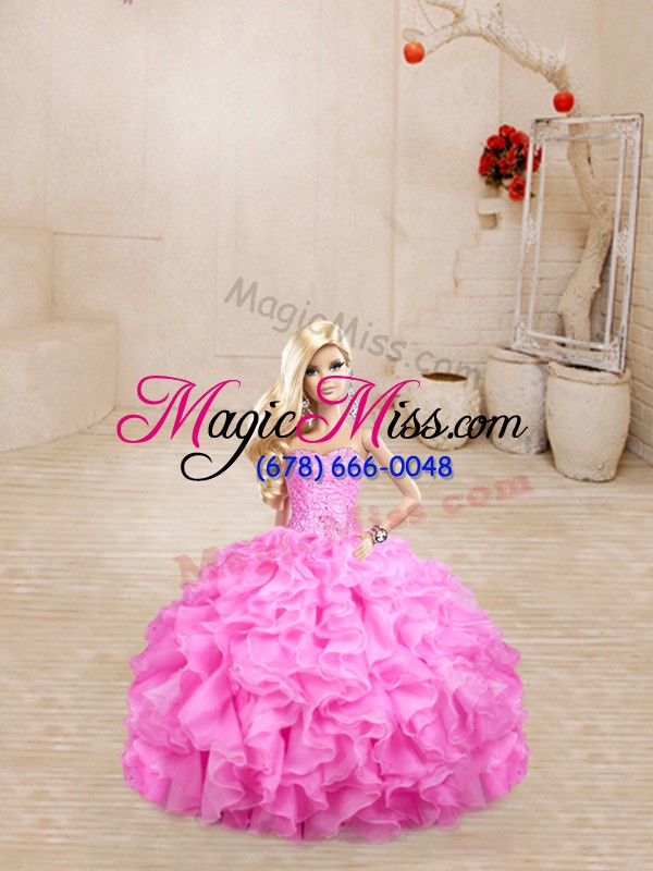 wholesale rose pink sleeveless floor length beading and ruffles lace up vestidos de quinceanera
