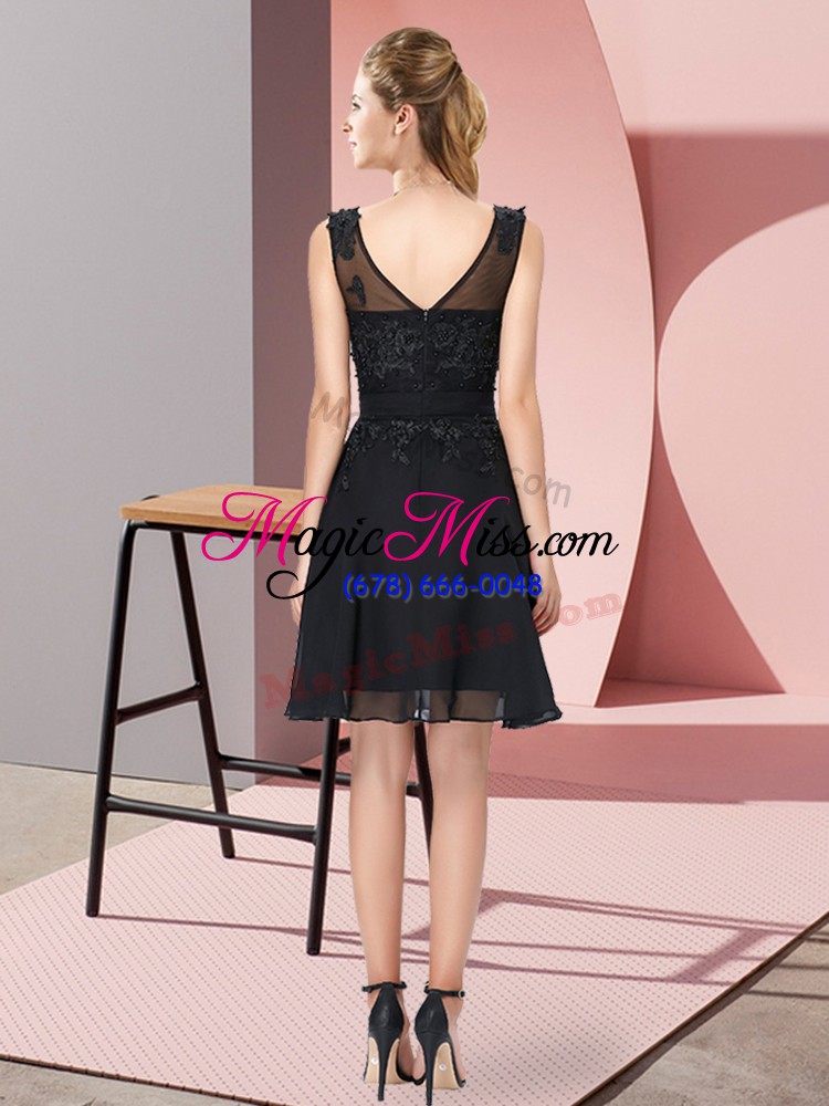wholesale trendy red empire scoop sleeveless chiffon knee length zipper appliques damas dress