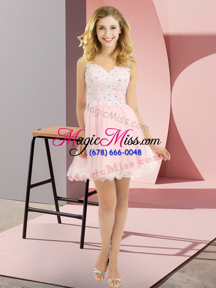wholesale baby pink lace up dama dress for quinceanera beading and lace sleeveless mini length