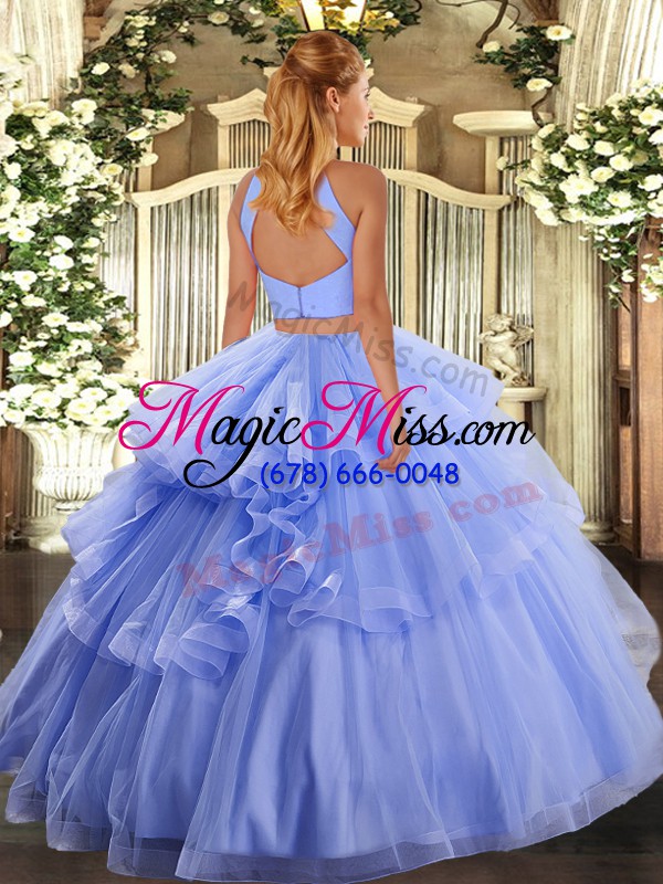 wholesale fancy halter top sleeveless backless quince ball gowns lavender tulle