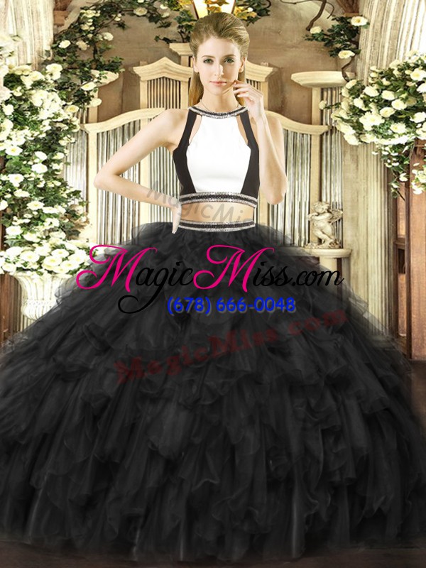 wholesale beautiful black sleeveless tulle backless quinceanera dresses for military ball and sweet 16 and quinceanera