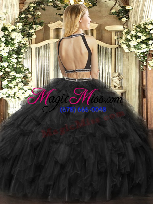 wholesale beautiful black sleeveless tulle backless quinceanera dresses for military ball and sweet 16 and quinceanera