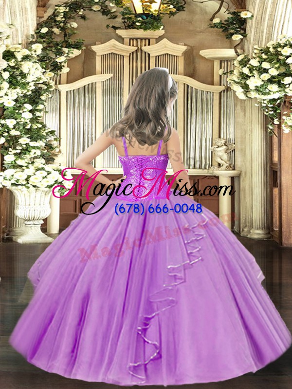 wholesale fashionable sleeveless lace up floor length ruffles and sequins kids pageant dress
