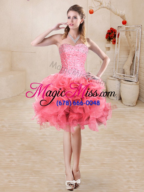 wholesale top selling watermelon red sleeveless floor length beading and ruffles lace up quinceanera dress