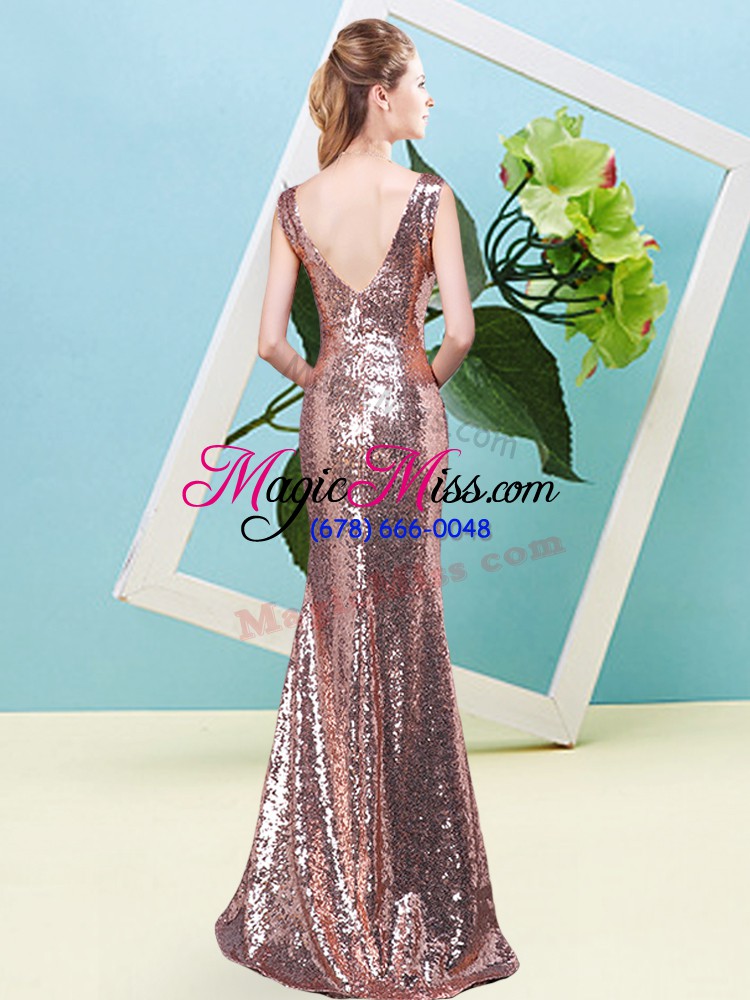 wholesale gold zipper prom gown sequins sleeveless floor length
