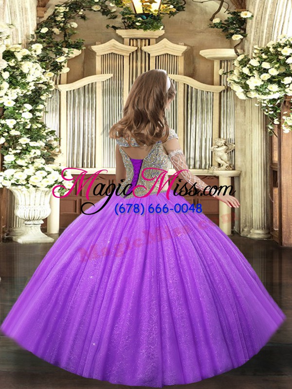 wholesale tulle straps sleeveless lace up beading pageant dress for teens in lavender