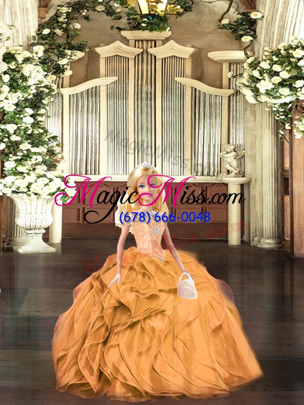 wholesale orange red off the shoulder neckline beading and ruffles quinceanera dresses sleeveless lace up