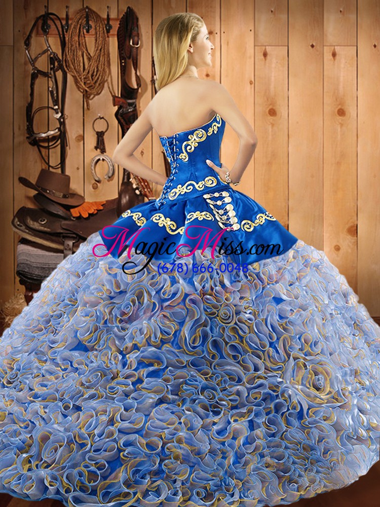wholesale charming sleeveless sweep train lace up with train embroidery quince ball gowns