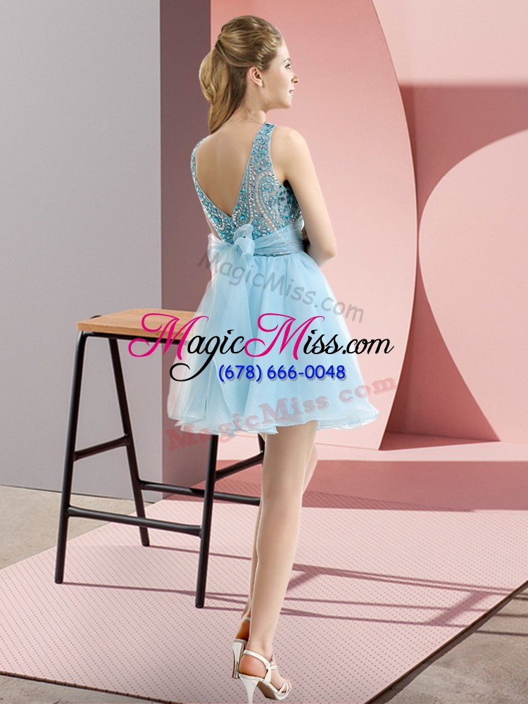 wholesale exquisite yellow green sleeveless mini length beading and bowknot zipper dress for prom