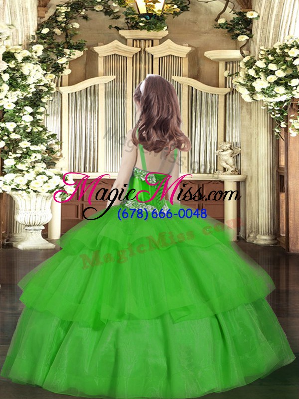 wholesale olive green ball gowns straps sleeveless organza floor length lace up beading and ruffled layers pageant dress toddler