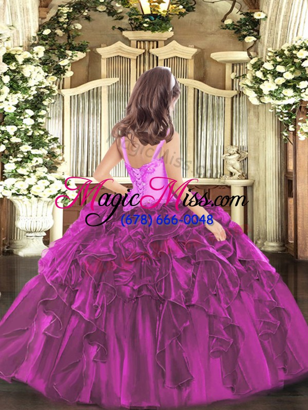 wholesale organza sleeveless floor length little girl pageant gowns and appliques and ruffles