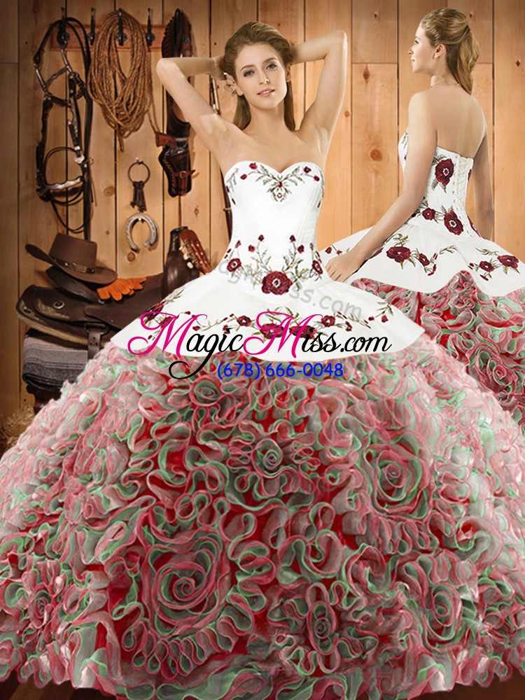 wholesale hot sale sleeveless embroidery lace up 15 quinceanera dress with multi-color sweep train