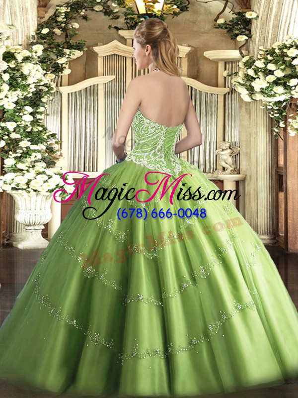 wholesale tulle sweetheart sleeveless lace up beading quinceanera dress in olive green