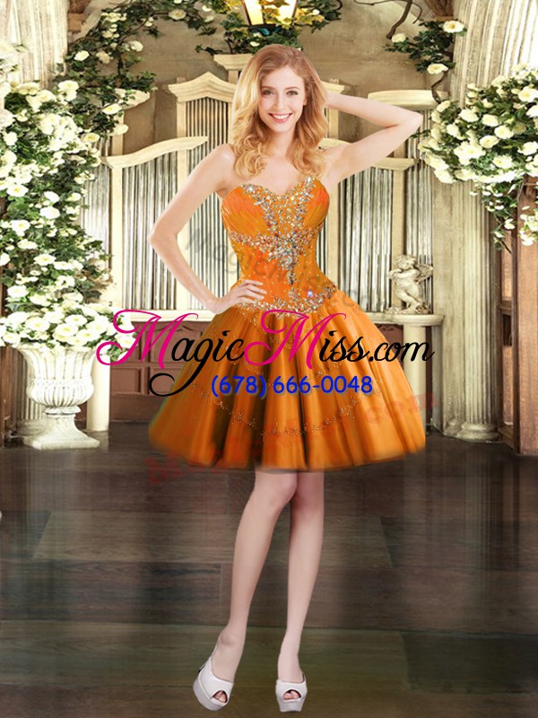 wholesale gorgeous orange red ball gowns beading sweet 16 dresses lace up tulle sleeveless floor length