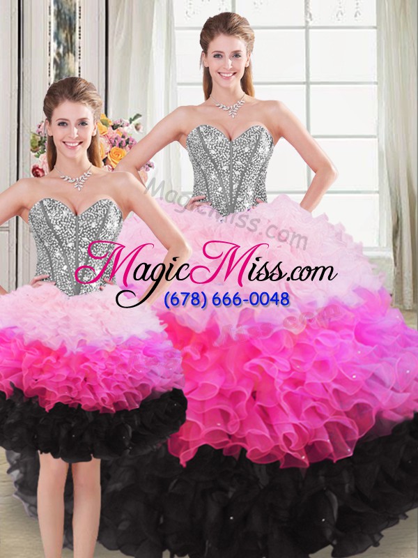 wholesale three pieces quinceanera dress multi-color sweetheart organza sleeveless floor length lace up