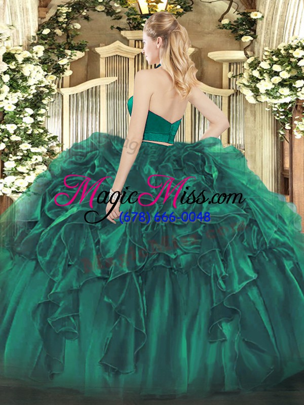 wholesale green halter top zipper ruffles vestidos de quinceanera sleeveless