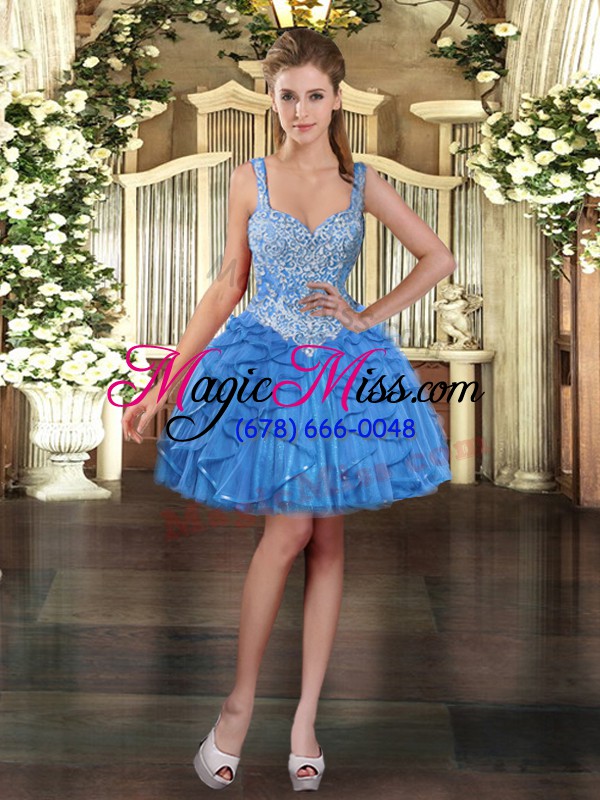 wholesale fantastic aqua blue sleeveless tulle lace up quinceanera dresses for military ball and sweet 16 and quinceanera