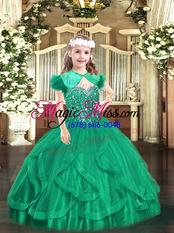 wholesale turquoise ball gowns beading and ruffles pageant gowns lace up tulle sleeveless floor length